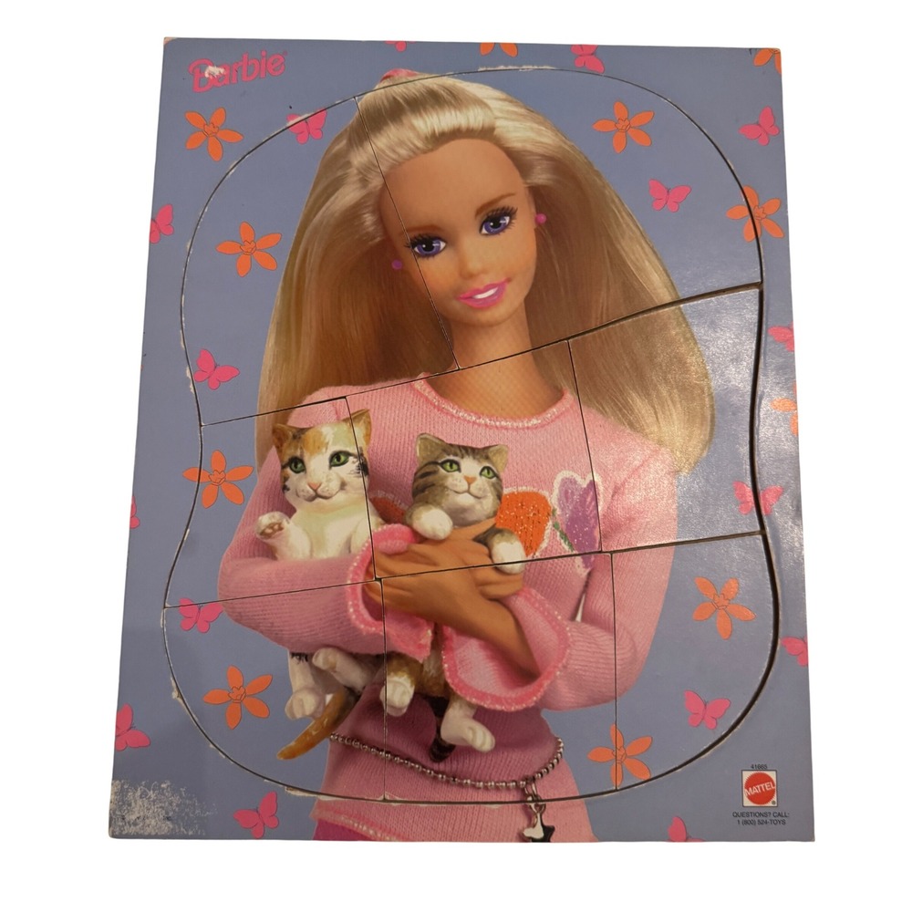 Vtg Barbie Jigsaw Puzzle 1990s Mattel Barbie Kittens Pink Sweater Butterflies
